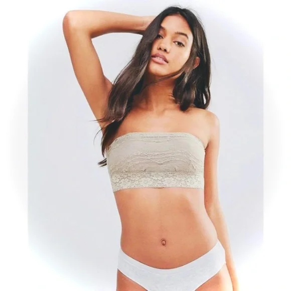 FREE PEOPLESLot of 2 Lace Maroon Burgundy Bralette Tan Strapless Bandeau